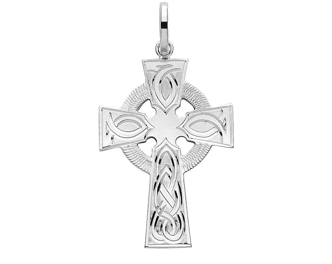 925 Solid Silver Celtic Knot Engraved 3.2cm Cross Pendant