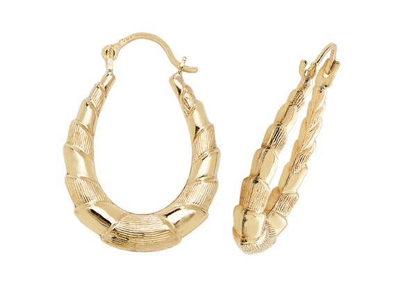 9ct Yellow Gold 18x15mm Hollow Oval Lobster Shrimp Tail Creole Hoop  Earrings Real 9K Gold