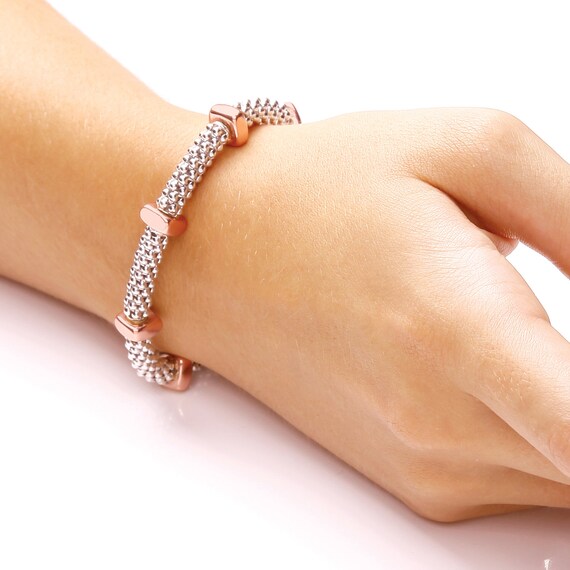 925 Sterling Silver Popcorn Mesh Bracelet With Rose Gold Nut | Etsy 925 Sterling Silver Popcorn Mesh Bracelet With Rose Gold Nut | Etsy