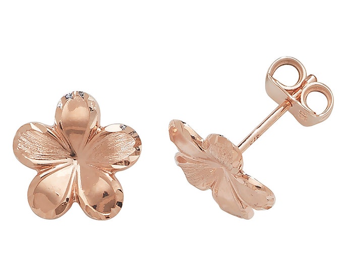 Pair of 9ct Rose Gold 10mm Buttercup Flower Stud Earrings - Solid 9K Gold
