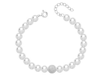 Ladies 7.5" Shell Pearl & Glitter Bead Bracelet 925 Sterling Silver