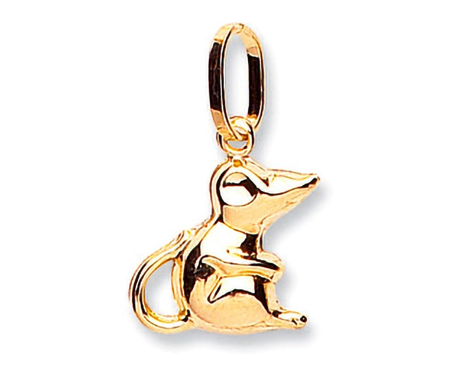 9ct Yellow Gold Small Hollow Mouse Charm Pendant - Real 9K Gold