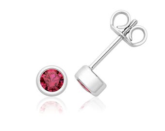 925 Sterling Silver 4mm Bezel Set Real Gemstone Birthstone Stud Earrings Rhodium Plated Gift Boxed