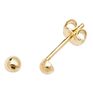 Pair of 9ct Yellow Gold Plain Polished 2.5mm Round Domed Button Stud Earrings - Real 9K Gold