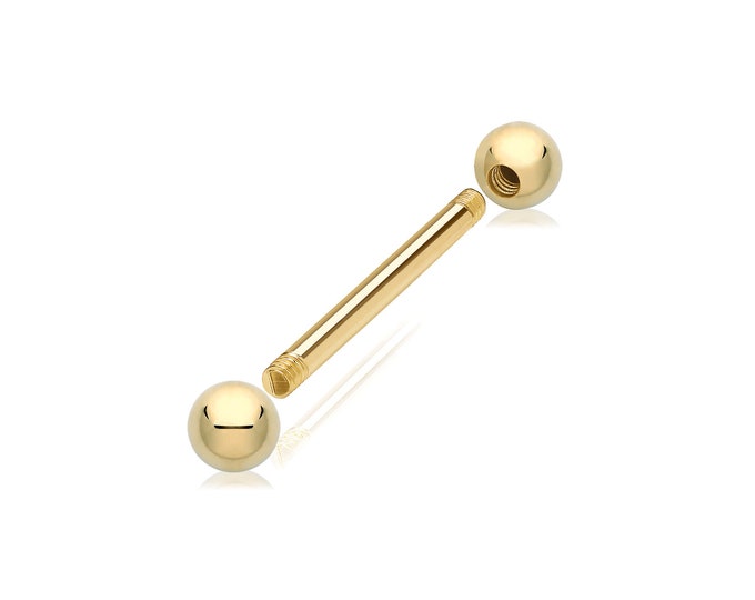 SINGLE 9ct Yellow Gold Barbell Stud Screw Back Earring 1.6mm Bar Thickness - Solid 9K Gold