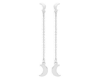 Contemporary 925 Sterling Silver 4.5cm Plain Polished Double Moon Chain Drop Earrings