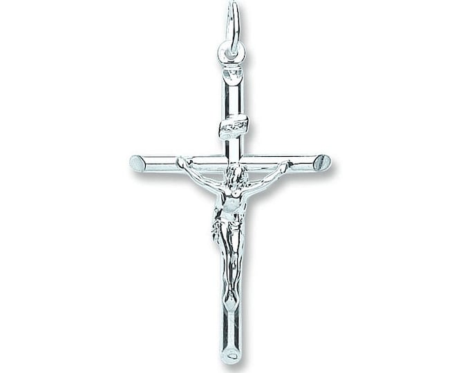 925 Sterling Silver 4cm Round Tube INRI Crucifix Cross Pendant
