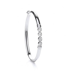 925 Sterling Silver 4 Stone White Brilliant Cut Cz Hinged Baby Bangle