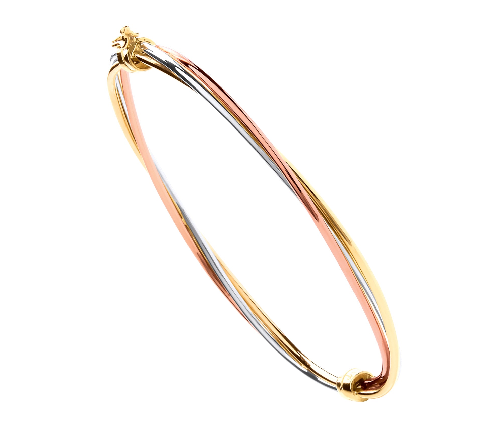 Yellow Gold Twisted Hinged Bangle Bracelet, 3mm