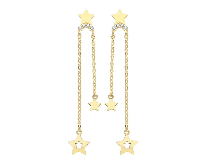 9ct Yellow Gold Constellation Cz Stars Tassel Chain 3.5cm Drop Earrings - Real 9K Gold