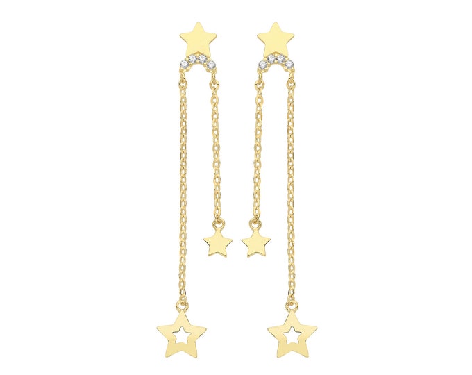 9ct Yellow Gold Constellation Cz Stars Tassel Chain 3.5cm Drop Earrings - Real 9K Gold