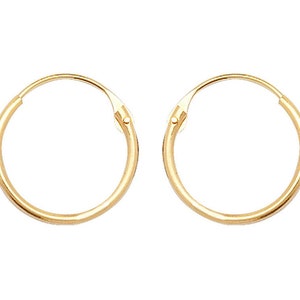 9ct Yellow Gold 9mm Diameter Hinged Threader Sleeper Hoop Earrings - Real 9K Gold