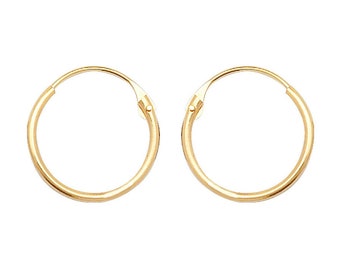 9ct Yellow Gold 9mm Diameter Hinged Threader Sleeper Hoop Earrings - Real 9K Gold