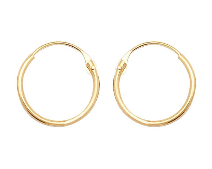 9ct Yellow Gold 9mm Diameter Hinged Threader Sleeper Hoop Earrings - Real 9K Gold
