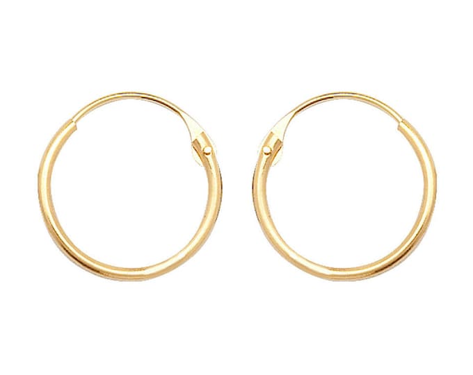 9ct Yellow Gold 9mm Diameter Hinged Threader Sleeper Hoop Earrings - Real 9K Gold