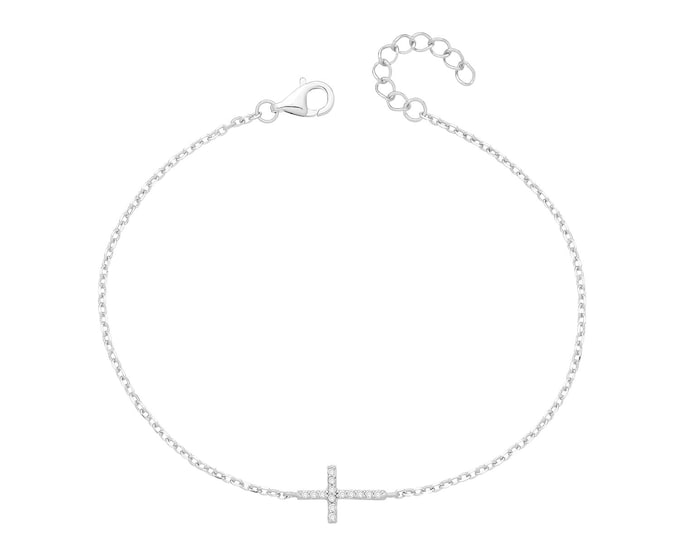 Ladies 925 Silver Fine CZ Cross 7.5" Bracelet