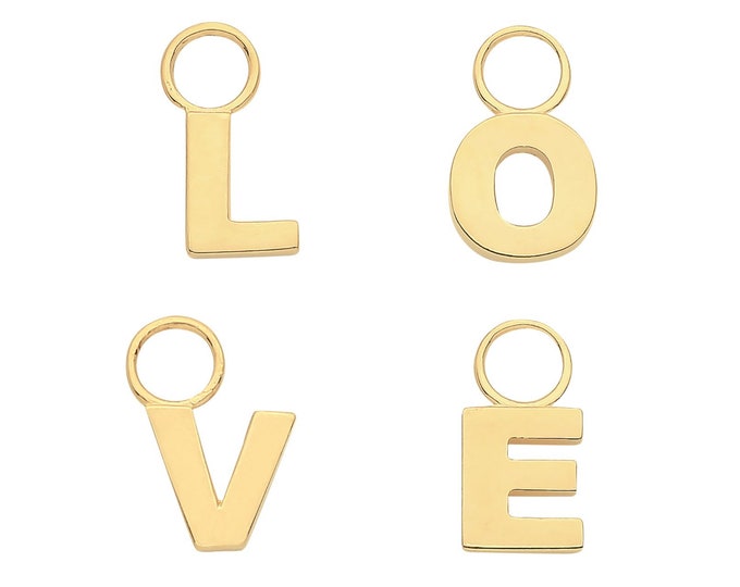 Single 9ct Yellow Gold Solid 6mm Block Initial Earring Charm Letters A-Z - Hoop NOT included