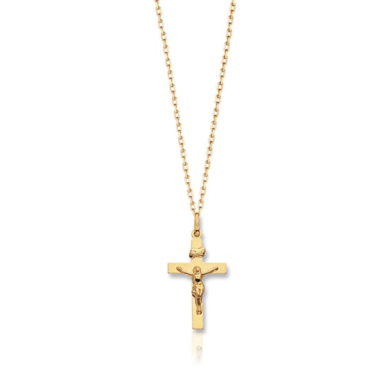 9ct Yellow Gold Small 2cm Flat Design INRI Crucifix Cross Pendant