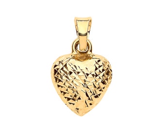 Small 9ct Yellow Gold Diamond Cut 3D Domed Heart Charm Pendant 8x8mm - Real 9K Gold