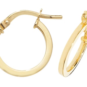9ct Yellow Gold Plain 1.4mm Flat Tube Hoop Earrings 10mm 15mm 20mm 25mm 30mm 40mm 50mm - Real 9K Gold