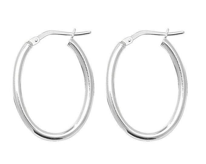 Small 925 Sterling Silver 20x15mm Oval Polished Hoop Earrings