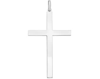 925 Solid Sterling Silver Large 6cm Plain Polished Flat Cross Pendant