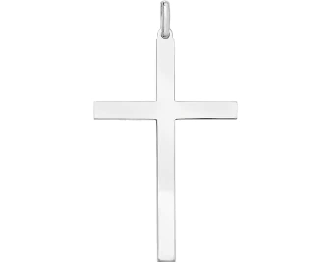 925 Solid Sterling Silver Large 6cm Plain Polished Flat Cross Pendant