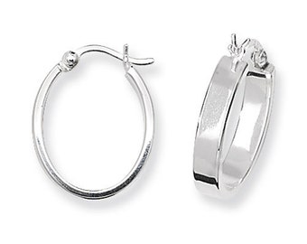 925 Sterling Silver Small 15x12mm Flat Tube Oval Polished Hoop Earrings