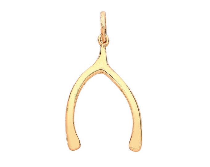 Gold on 925 Sterling Silver 15x12mm Lucky Wishbone Charm Pendant