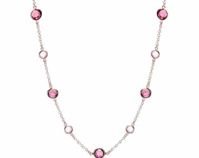 Rose Gold Plated Sterling Silver Bezel Set Purple Cz 17" Necklace