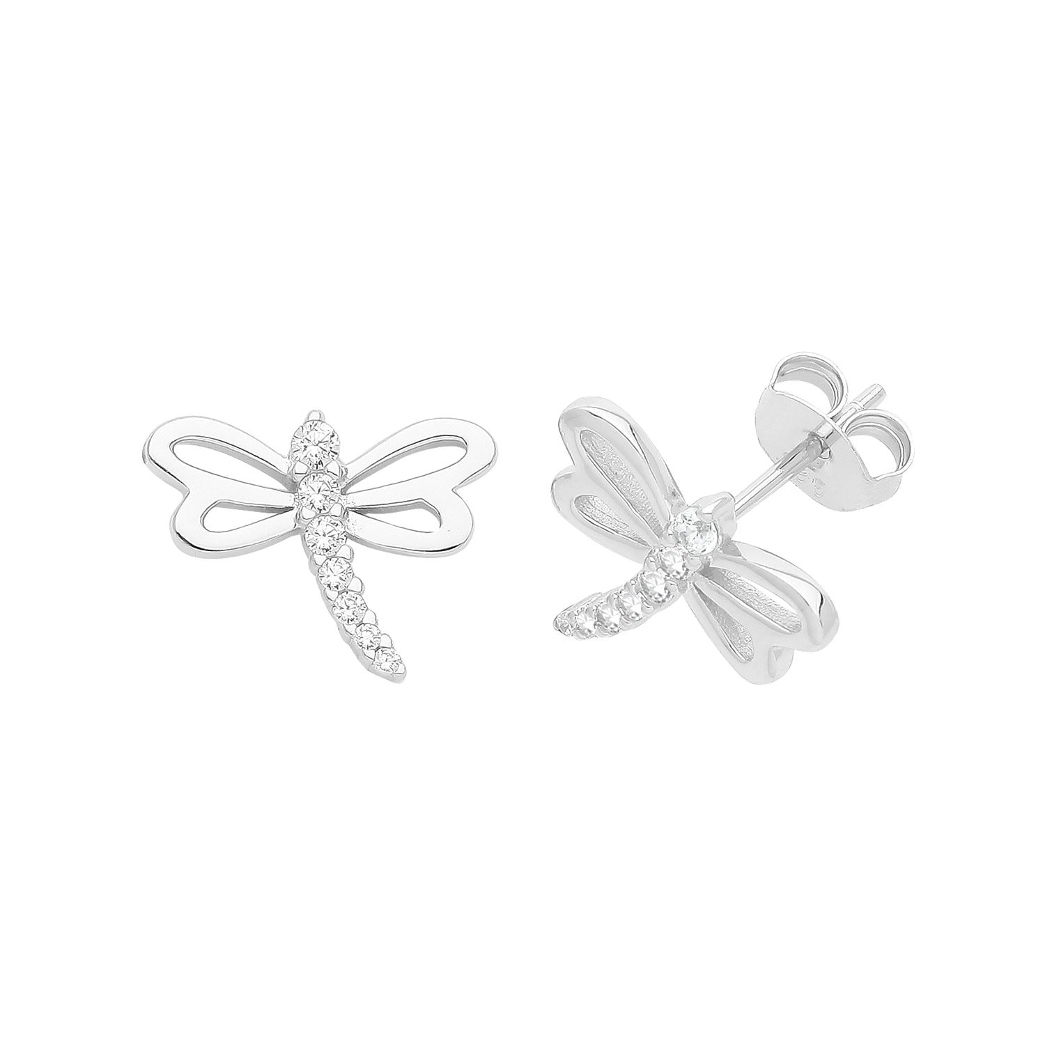 Sterling Silver Rhodium-plated CZ Dragonfly Pendant 
