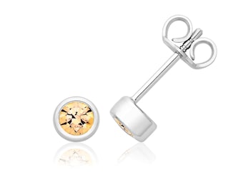 925 Sterling Silver 4mm Bezel Set Real Gemstone Birthstone Stud Earrings Rhodium Plated Nov Dec