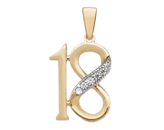 9ct Yellow Gold 18th Birthday Pendant Pave Set With Cubic Zirconia - Real 9K Gold