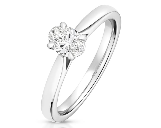 Claw Set 0.50ct Oval Cut Diamond Solitaire Engagement Ring 925 Sterling Silver