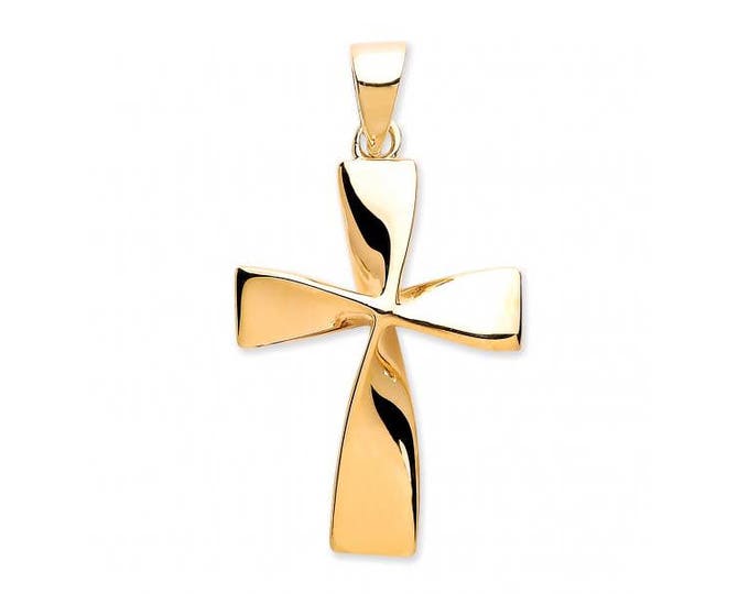 9ct Yellow Gold Modern Twisted Plain Cross Pendant 18x15mm - Real 9K Gold
