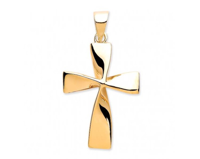 9ct Yellow Gold Modern Twisted Plain Cross Pendant 18x15mm - Real 9K Gold