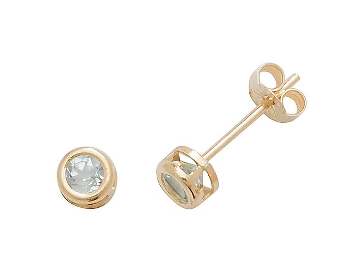 Blue Topaz Stud Earrings 9ct Yellow Gold 3mm Real Blue Topaz Stud Earrings - Real 9K Gold