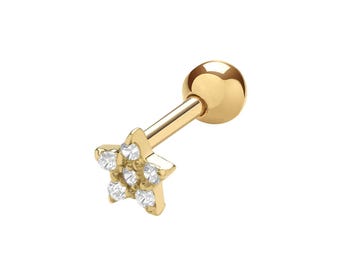 9ct Yellow Gold 6mm Post Small Pave Cz Star Helix Cartilage Single Stud Screw Back Earring - Real 9K Gold