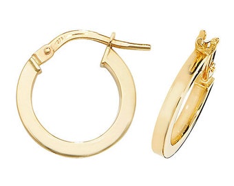 9ct Yellow Gold Plain 2mm Flat Tube Hoop Earrings 8mm 10mm 15mm 20mm 25mm 30mm 40mm 50mm - Real 9K Gold