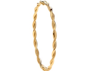 Ladies 9ct Yellow Gold Plain & Diamond Cut Twisted Hollow Hinged Bangle Hallmarked - Real 9K Gold