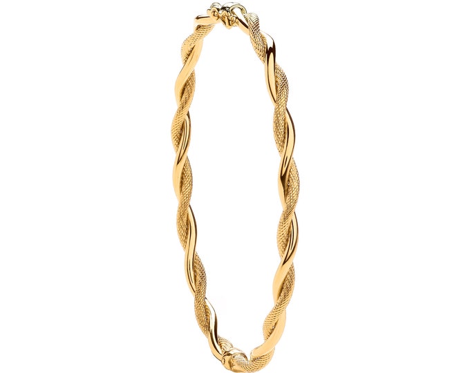 Ladies 9ct Yellow Gold Plain & Diamond Cut Twisted Hollow Hinged Bangle Hallmarked - Real 9K Gold