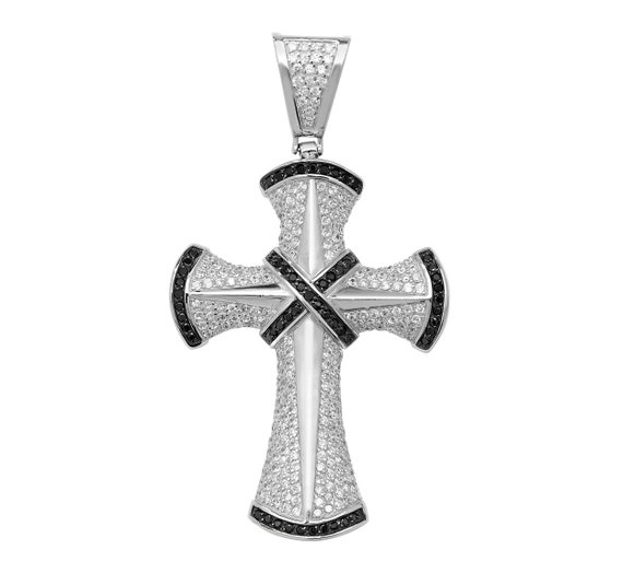 NECKLACE** CRUCIFIX PENDANT SALE **SOLID PEWTER /& BLACK ENAMEL CROSS