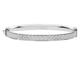 925 Sterling Silver Diamond Pattern Stardust 4mm Hinged Baby Bangle