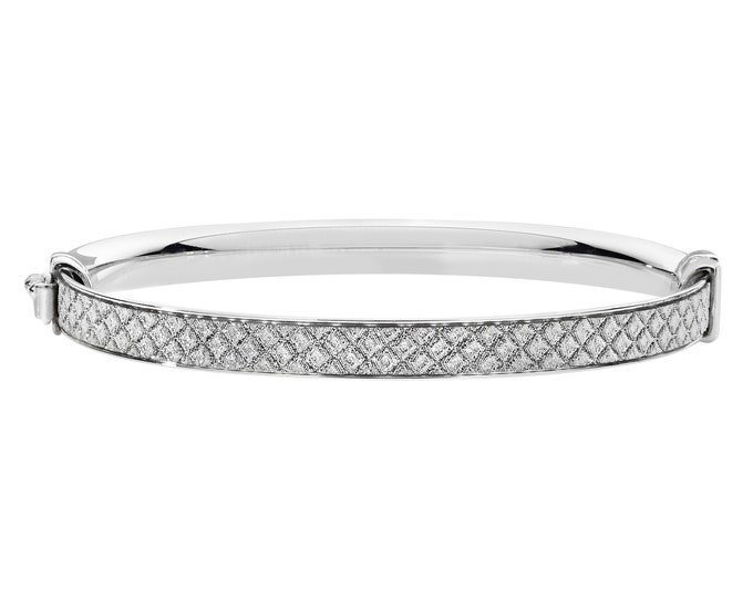 925 Sterling Silver Diamond Pattern Stardust 4mm Hinged Baby Bangle