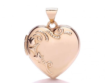 9ct Rose Gold Heart Shaped 2 Photo Locket With Embossed Floral Design - Real 9K Gold