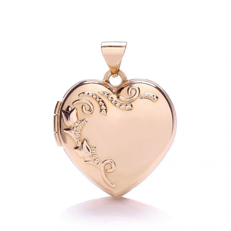 9ct Rose Gold Heart Shaped 2 Photo Locket With Embossed Floral Design