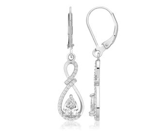 Sterling Silver Solitaire Pear Cut Twisted Cz Dangle Earrings 20x9mm