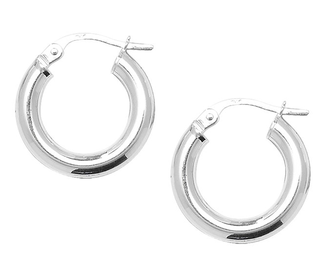 925 Sterling Silver Chunky 10mm Diameter 3mm Hollow Tube Hoop Earrings Boxed