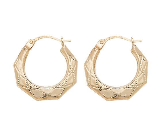 Boucles D'oreilles Créoles En Or Jaune 9 Carats - 10mm, Géométriques, Neuves
