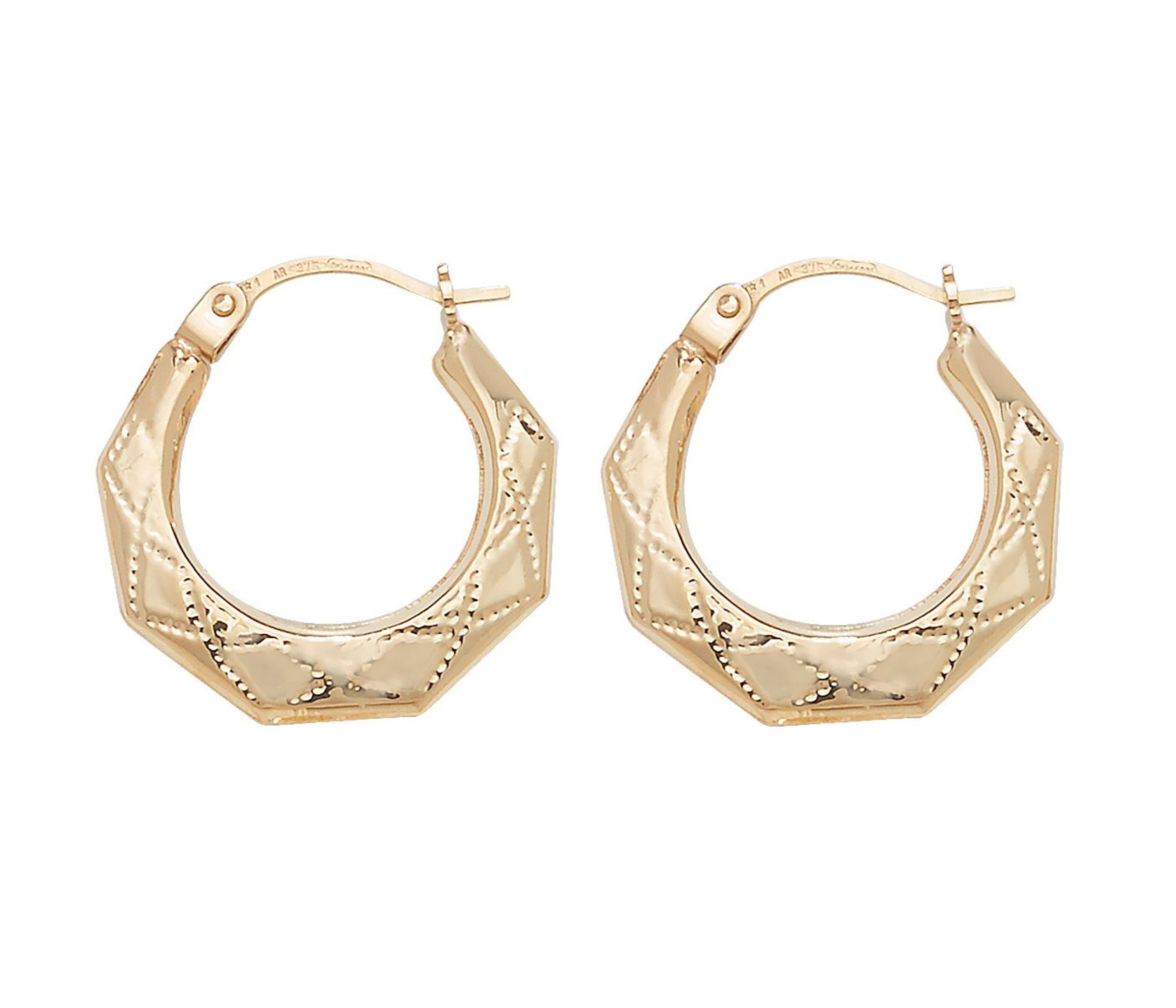 9ct Yellow Gold 10mm Diamond Cut Baby Hollow Creole Hoop Earrings Real 9K Gold